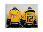 Mens Reebok Nashville Predators #12 Mike Fisher Authentic Gold Home NHL Jersey C patch