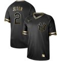 Yankees #2 Derek Jeter Black Gold Nike Cooperstown Collection Legend V Neck Jersey