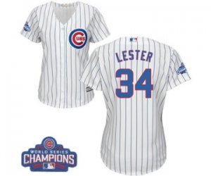 Womens Majestic Chicago Cubs #34 Jon Lester Authentic White Home 2016 World Series Champions Cool Base MLB Jersey