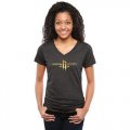 Womens Houston Rockets Gold Collection V-Neck Tri-Blend T-Shirt Black