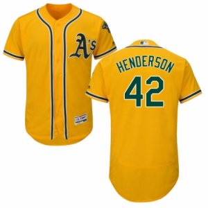 Men\'s Majestic Oakland Athletics #42 Dave Henderson Gold Flexbase Authentic Collection MLB Jersey