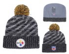 Steelers Team Logo Black Stripe Cuffed Pom Knit Hat YD