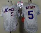 New York Mets #5 David Wright White(Blue Strip) Home Cool Base W 2015 World Series Patch Stitched MLB Jersey