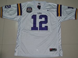 NCAA 2012 BCS LSU Tigers #12 Jarrett Lee Embroidered White