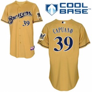 Men\'s Majestic Milwaukee Brewers #39 Chris Capuano Authentic Gold 2013 Alternate Cool Base MLB Jersey