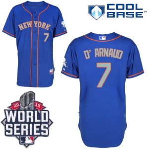 New York Mets #7 Travis d\'Arnaud Blue(Grey NO.) Alternate Road Cool Base W 2015 World Series Patch Stitched MLB Jersey