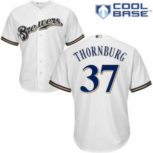 Men\'s Majestic Milwaukee Brewers #37 Tyler Thornburg Replica White Home Cool Base MLB Jersey