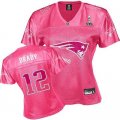 Women New England Patriots #12 Brady Fem Fan 2012 Super Bowl XLVI Pink