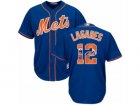 Mens Majestic New York Mets #12 Juan Lagares Authentic Royal Blue Team Logo Fashion Cool Base MLB Jersey