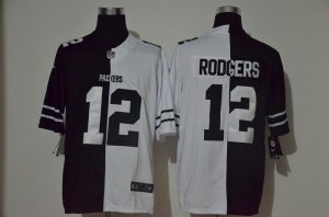 Mens Green Bay Packers #12 Aaron Rodgers Black White Peaceful Coexisting