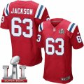 Mens Nike New England Patriots #63 Tre Jackson Elite Red Alternate Super Bowl LI 51 NFL Jersey