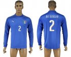 Italy #2 De Sciglio Blue Home Long Sleeves Soccer Country Jersey