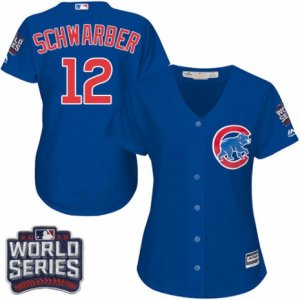 Women\'s Majestic Chicago Cubs #12 Kyle Schwarber Authentic Royal Blue Alternate 2016 World Series Bound Cool Base MLB Jersey