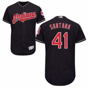 Men\'s Majestic Cleveland Indians #41 Carlos Santana Navy Blue Flexbase Authentic Collection MLB Jersey