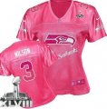 Nike Seattle Seahawks #3 Russell Wilson Pink Super Bowl XLVIII Women Fem Fan NFL Game Jersey