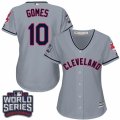Womens Majestic Cleveland Indians #10 Yan Gomes Authentic Grey Road 2016 World Series Bound Cool Base MLB Jersey