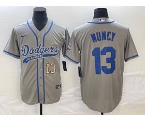 Men\'s Los Angeles Dodgers #13 Max Muncy Number Grey Cool Base Stitched Baseball Jersey