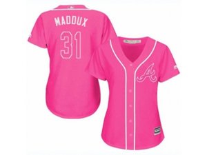 Women Atlanta Braves #31 Greg Maddux Replica Pink Fashion Cool Base MLB Jersey
