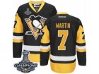 Mens Reebok Pittsburgh Penguins #7 Paul Martin Premier Black Gold Third 2017 Stanley Cup Champions NHL Jersey
