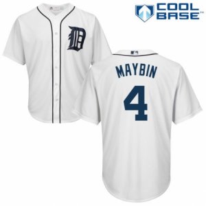 Men\'s Majestic Detroit Tigers #4 Cameron Maybin Replica White Home Cool Base MLB Jersey
