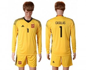 Spain #1 Casillas Yellow Goalkeeper Long Sleeves Soccer Country Jersey