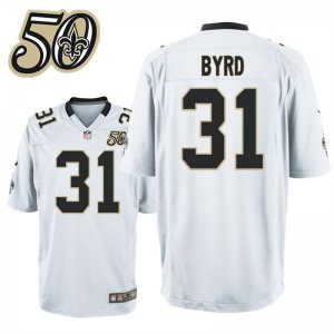 Mens New Orleans Saints #31 Jairus Byrd White 50th Anniversary Game Jersey