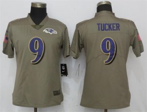 Nike Ravens #9 Justin Tucker Olive Women Salute To Service Limited Jersey