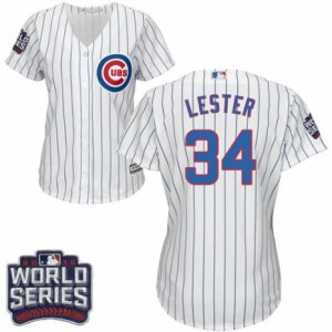 Women\'s Majestic Chicago Cubs #34 Jon Lester Authentic White Home 2016 World Series Bound Cool Base MLB Jersey