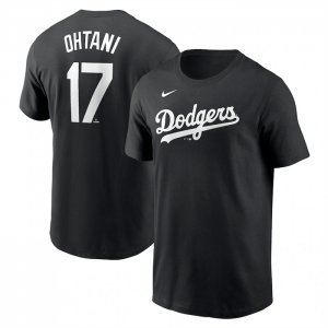 Men\'s Los Angeles Dodgers #17 Shohei Ohtani Black 2024 Fuse Name & Number T-Shirt