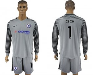 2017-18 Chelsea 1 CECH Gray Goalkeeper Long Sleeve Soccer Jersey