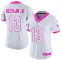 Womens Nike New York Giants #13 Odell Beckham Jr White Pink Stitched NFL Limited Rush Fashion Jersey