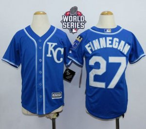 Youth Kansas City Royals #27 Brandon Finnegan Blue Alternate 2 Cool Base W 2015 World Series Patch Stitched MLB Jersey