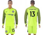 2017-18 Chelsea 13 COURTOIS Fluorescent Green Goalkeeper Long Sleeve Soccer Jersey