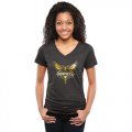 Womens Charlotte Hornets Gold Collection V-Neck Tri-Blend T-Shirt Black