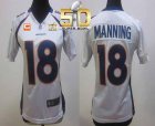 Women Nike Broncos #18 Peyton Manning White With C Patch Super Bowl 50 Jersey