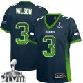 Nike Seattle Seahawks #3 Russell Wilson Steel Blue Team Color Super Bowl XLVIII Women NFL Elite Drift Fashion Jersey