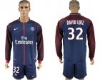 2017-18 Paris Saint-Germain 32 DAVID LUIZ Home Long Sleeve Soccer Jersey
