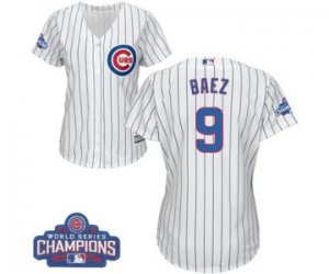 Womens Majestic Chicago Cubs #9 Javier Baez Authentic White Home 2016 World Series Champions Cool Base MLB Jersey