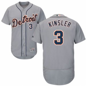 Men\'s Majestic Detroit Tigers #3 Ian Kinsler Grey Flexbase Authentic Collection MLB Jersey