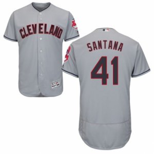 Men\'s Majestic Cleveland Indians #41 Carlos Santana Grey Flexbase Authentic Collection MLB Jersey