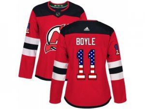 Women Adidas New Jersey Devils #11 Brian Boyle Red Home Authentic USA Flag Stitched NHL Jersey