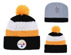Steelers Fresh Logo Black Cuffed Pom Knit Hat YD