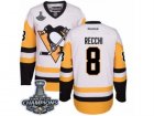 Mens Reebok Pittsburgh Penguins #8 Mark Recchi Premier White Away 2017 Stanley Cup Champions NHL Jersey