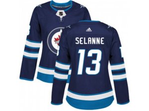 Women Adidas Winnipeg Jets #13 Teemu Selanne Navy Blue Home Authentic Stitched NHL Jersey