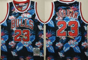 Bulls #23 Michael Jordan Black 1997-98 Hardwood Classics Floral Fashion Swingman Jersey