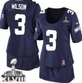 Nike Seattle Seahawks #3 Russell Wilson Steel Blue Team Color Super Bowl XLVIII Women Breast Cancer Awareness NFL Elite Jersey