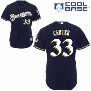 Men\'s Majestic Milwaukee Brewers #33 Chris Carter Authentic Navy Blue Alternate Cool Base MLB Jersey