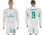 2017-18 Real Madrid 9 BENZEMA Home Long Sleeve Soccer Jersey