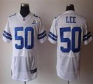 Nike Cowboys #50 Sean Lee White With Hall of Fame 50th Patch NFL Elite Jersey