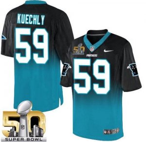 Nike Carolina Panthers #59 Luke Kuechly BlackBlue Super Bowl 50 Men Stitched NFL Elite Fadeaway Fashion Jersey